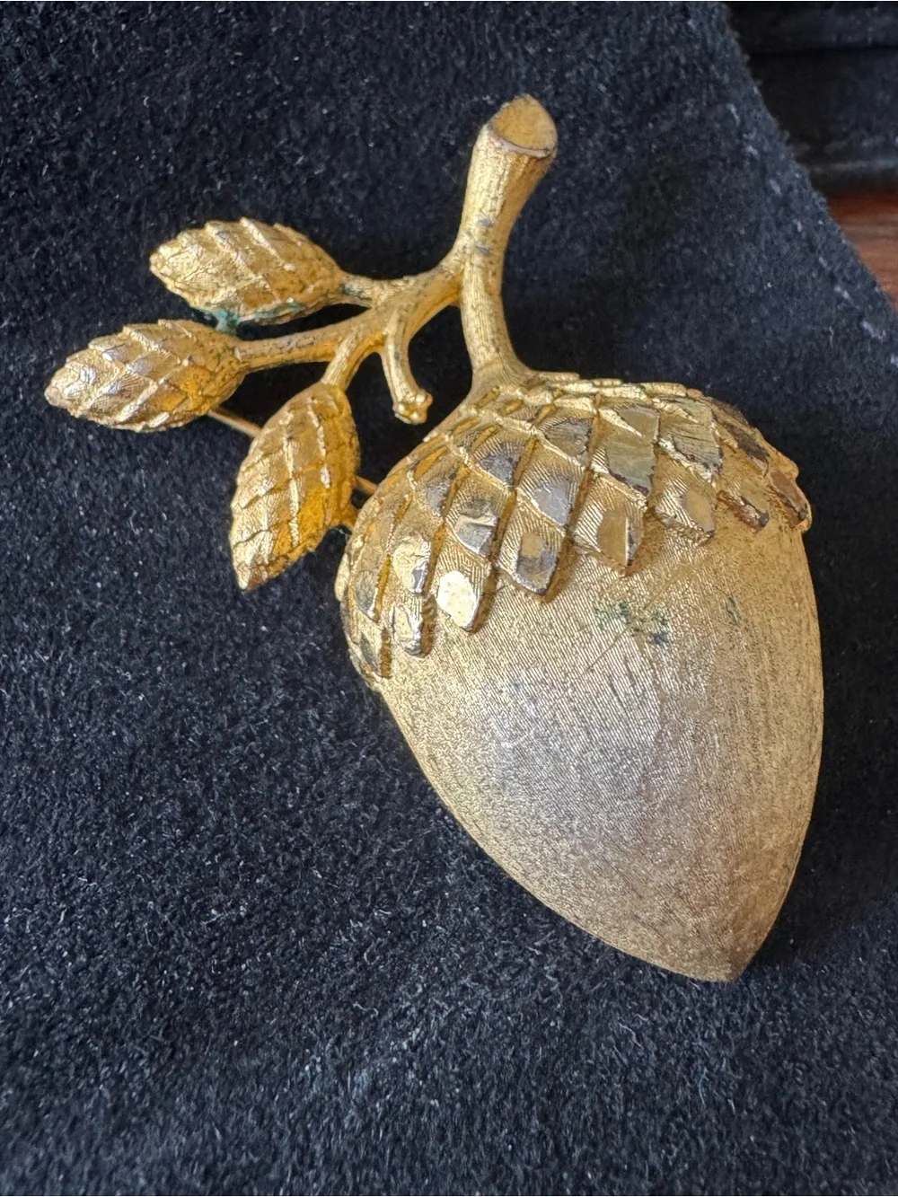 Vintage Mamselle Acorn Brooch Pin Gold Tone Statement Large Faceted Golden